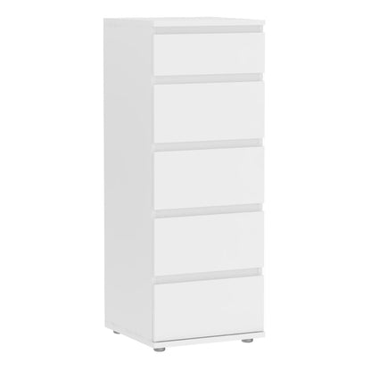 Nova White Narrow Chest of 5 Drawers - White Tree Furniture