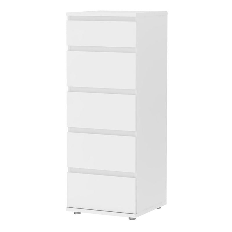 Nova White Narrow Chest of 5 Drawers - White Tree Furniture