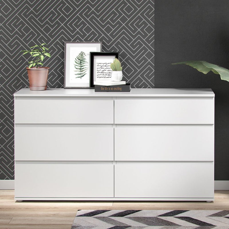 Nova White Wide Chest of 6 Drawers - White Tree Furniture