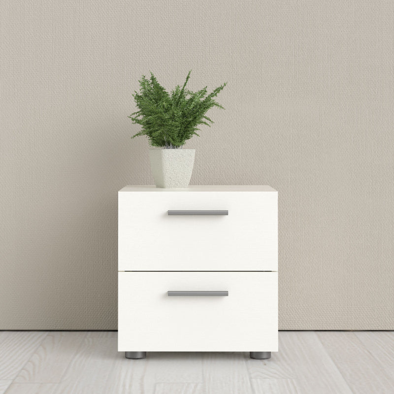 Pepe White Woodgrain Bedside Table w/ 2 Drawers - White Tree Furniture