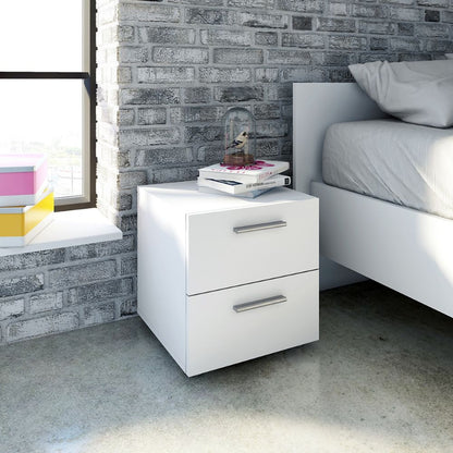 Pepe White Bedside Table w/ 2 Drawers - White Tree Furniture