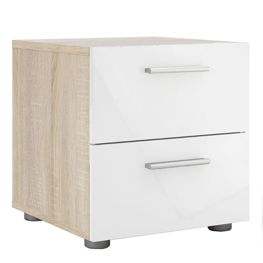 Pepe Bedside Table w/ 2 Drawers in Oak & High Gloss White - White Tree Furniture