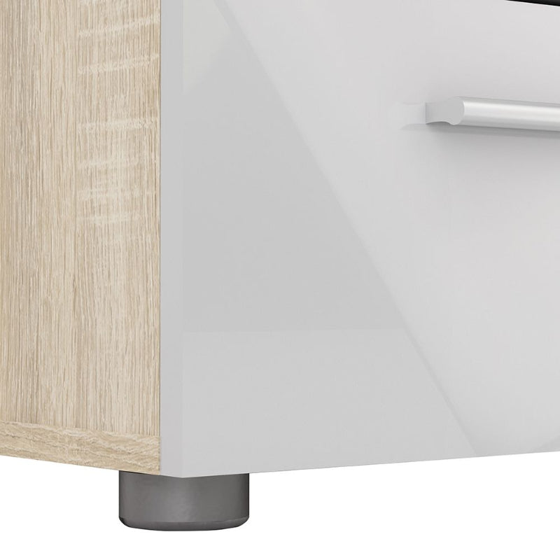 Pepe Bedside Table w/ 2 Drawers in Oak & High Gloss White - White Tree Furniture