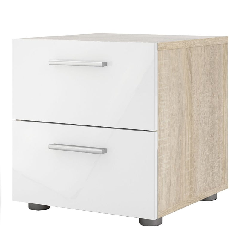 Pepe Bedside Table w/ 2 Drawers in Oak & High Gloss White - White Tree Furniture