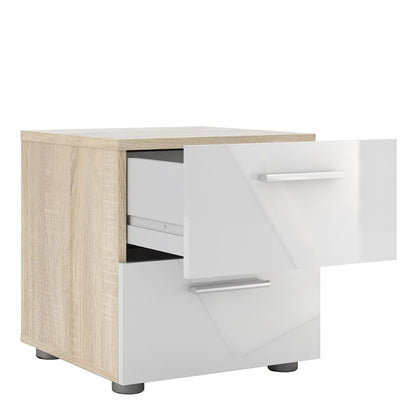 Pepe Bedside Table w/ 2 Drawers in Oak & High Gloss White - White Tree Furniture