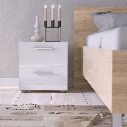 Pepe Bedside Table w/ 2 Drawers in Oak & High Gloss White - White Tree Furniture