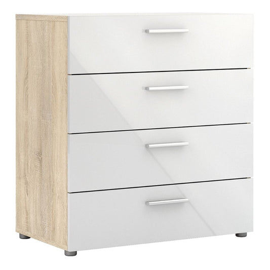 Pepe Chest of 4 Drawers in Oak & High Gloss White - White Tree Furniture