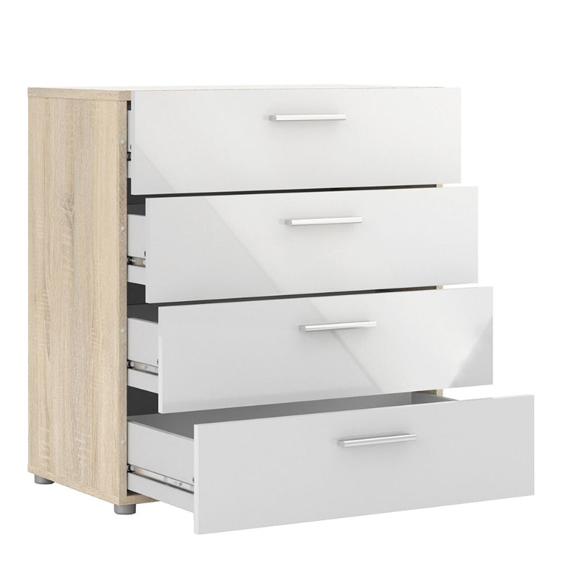 Pepe Chest of 4 Drawers in Oak & High Gloss White - White Tree Furniture