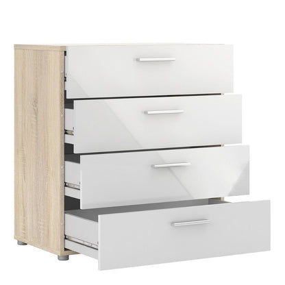 Pepe Chest of 4 Drawers in Oak & High Gloss White - White Tree Furniture