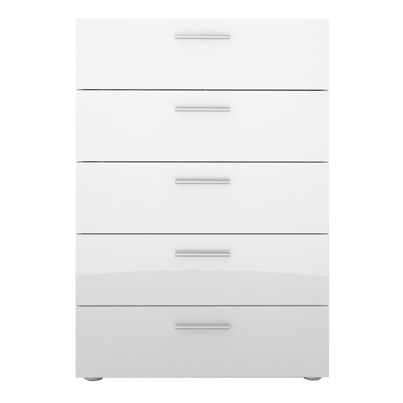 Pepe Chest of 5 Drawers in Oak & High Gloss White - White Tree Furniture