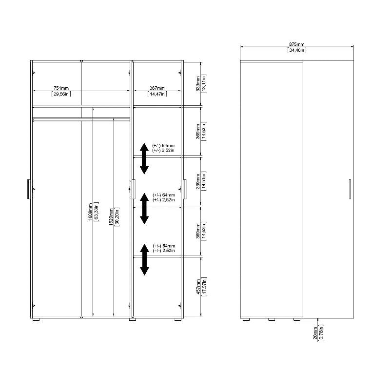 Pepe White Woodgrain Wardrobe w/ 3 Doors - White Tree Furniture