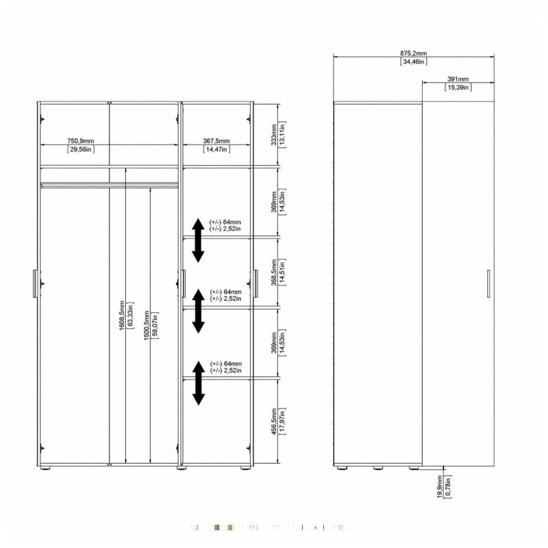 Pepe White Wardrobe w/ 3 Doors - White Tree Furniture