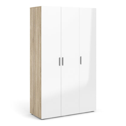 Pepe Wardrobe with 3 Doors in Oak w/ High Gloss White - White Tree Furniture