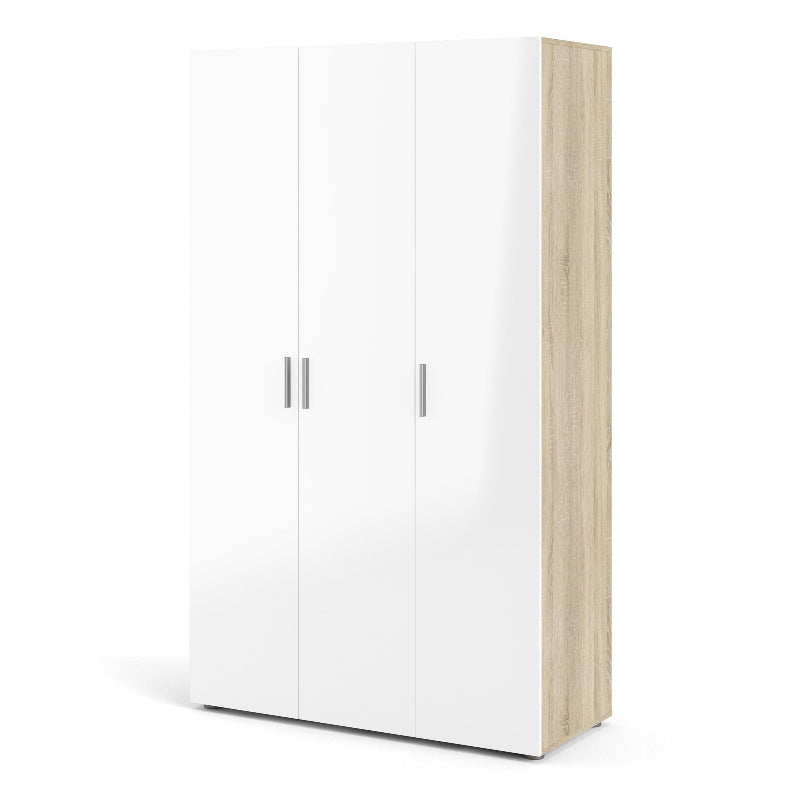 Pepe Wardrobe with 3 Doors in Oak w/ High Gloss White - White Tree Furniture