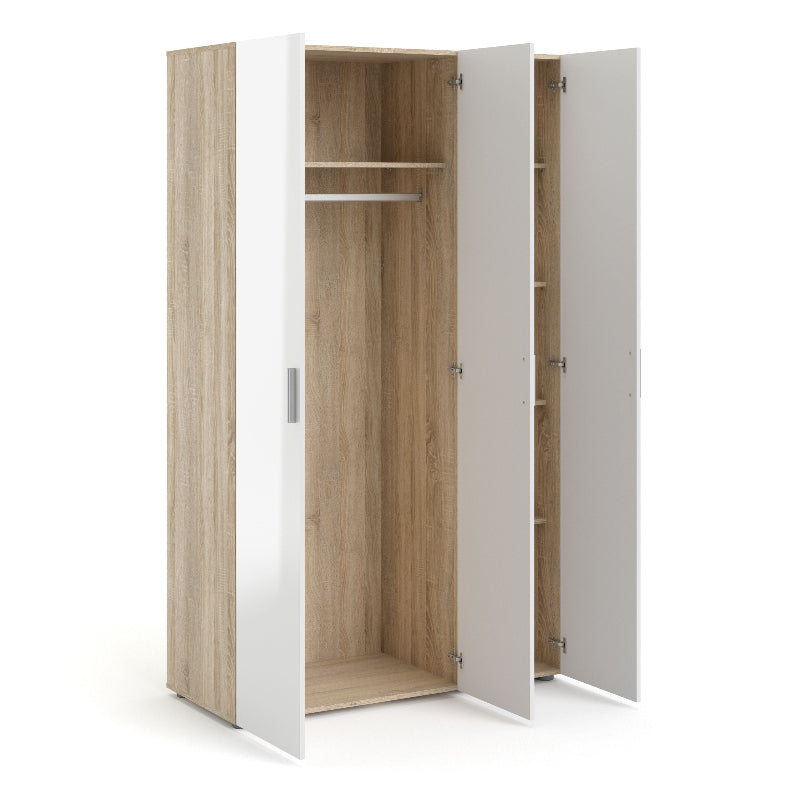 Pepe Wardrobe with 3 Doors in Oak w/ High Gloss White - White Tree Furniture