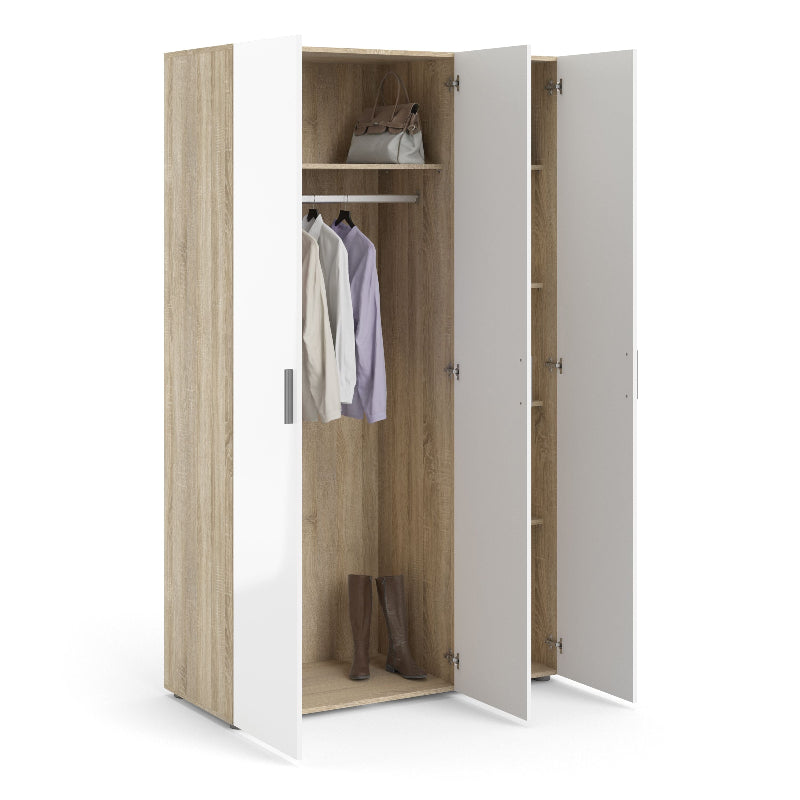 Pepe Wardrobe with 3 Doors in Oak w/ High Gloss White - White Tree Furniture