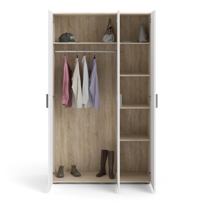 Pepe Wardrobe with 3 Doors in Oak w/ High Gloss White - White Tree Furniture