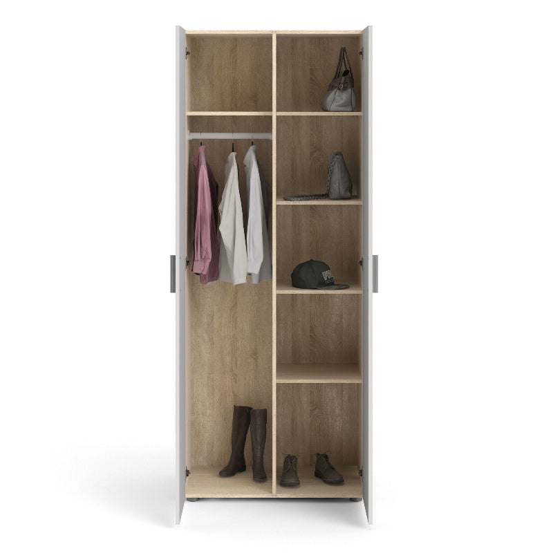 Pepe Wardrobe w/ 2 Doors in Oak & High Gloss White - White Tree Furniture