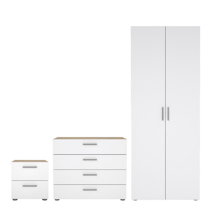 PEPE WHITE & OAK BEDROOM SET - Bedside + Chest + Wardrobe - White Tree Furniture