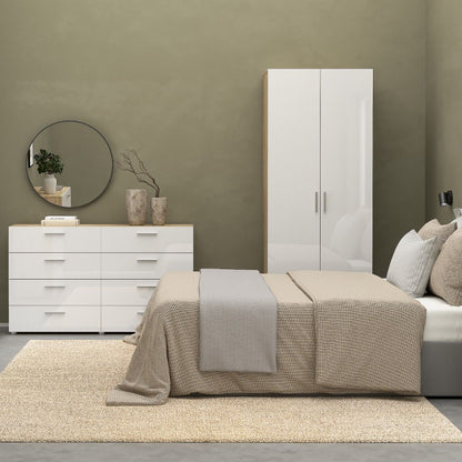 PEPE WHITE & OAK BEDROOM SET - Bedside + Chest + Wardrobe - White Tree Furniture