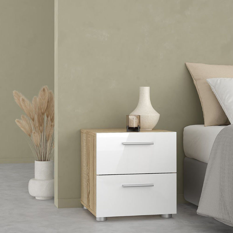 PEPE WHITE & OAK BEDROOM SET - Bedside + Chest + Wardrobe - White Tree Furniture