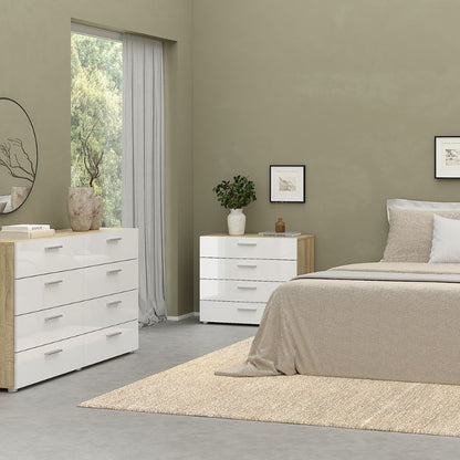 PEPE WHITE & OAK BEDROOM SET - Bedside + Chest + Wardrobe - White Tree Furniture