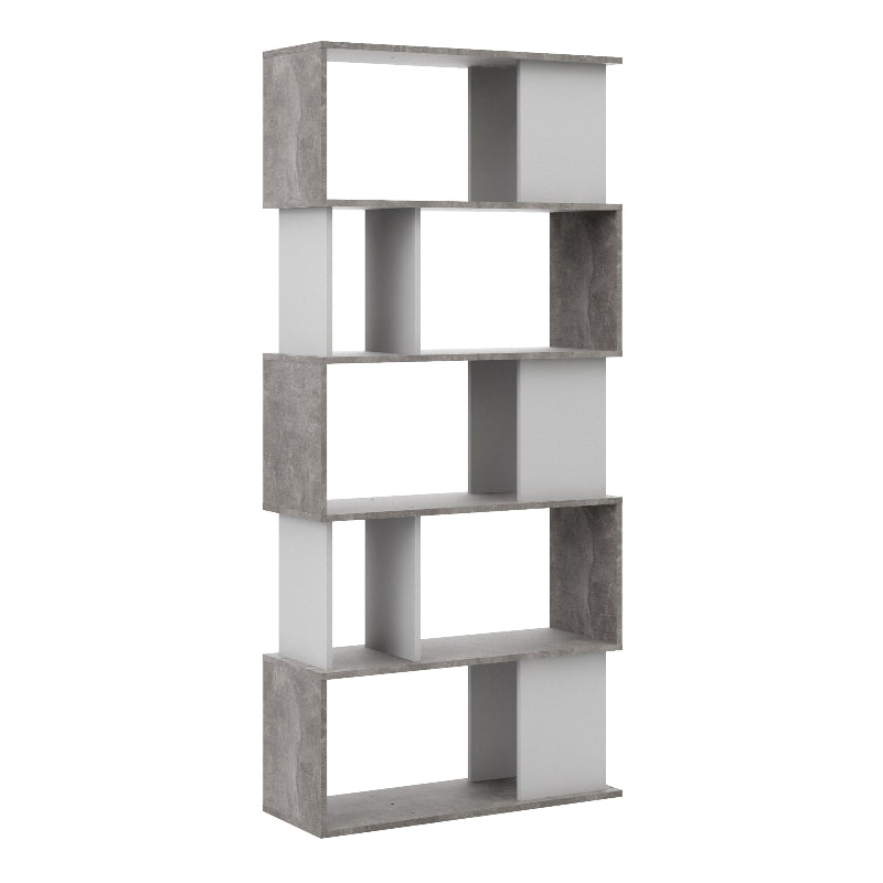 Maze Open Bookcase w/ 4 Shelves in Concrete & White - White Tree Furniture