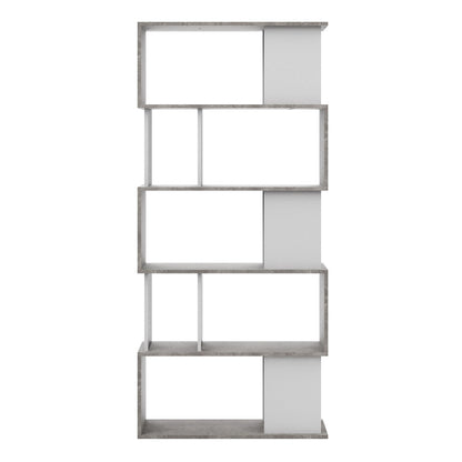 Maze Open Bookcase w/ 4 Shelves in Concrete & White - White Tree Furniture