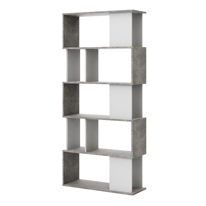 Maze Open Bookcase w/ 4 Shelves in Concrete & White - White Tree Furniture