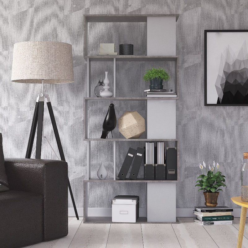 Maze Open Bookcase w/ 4 Shelves in Concrete & White - White Tree Furniture