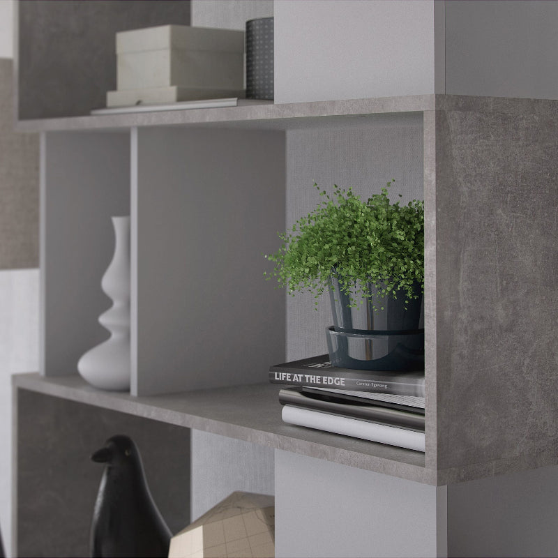 Maze Open Bookcase w/ 4 Shelves in Concrete & White - White Tree Furniture