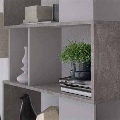 Maze Open Bookcase w/ 4 Shelves in Concrete & White - White Tree Furniture