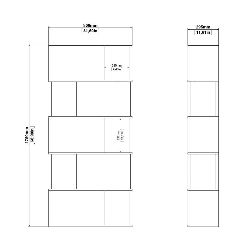 Maze Open Bookcase w/ 4 Shelves in Concrete & White - White Tree Furniture