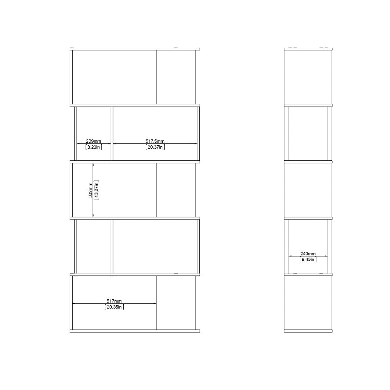 Maze Open Bookcase w/ 4 Shelves in Concrete & White - White Tree Furniture