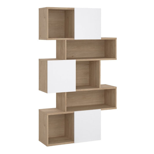 Maze Asymmetrical Bookcase in Jackson Hickory & Gloss White - White Tree Furniture