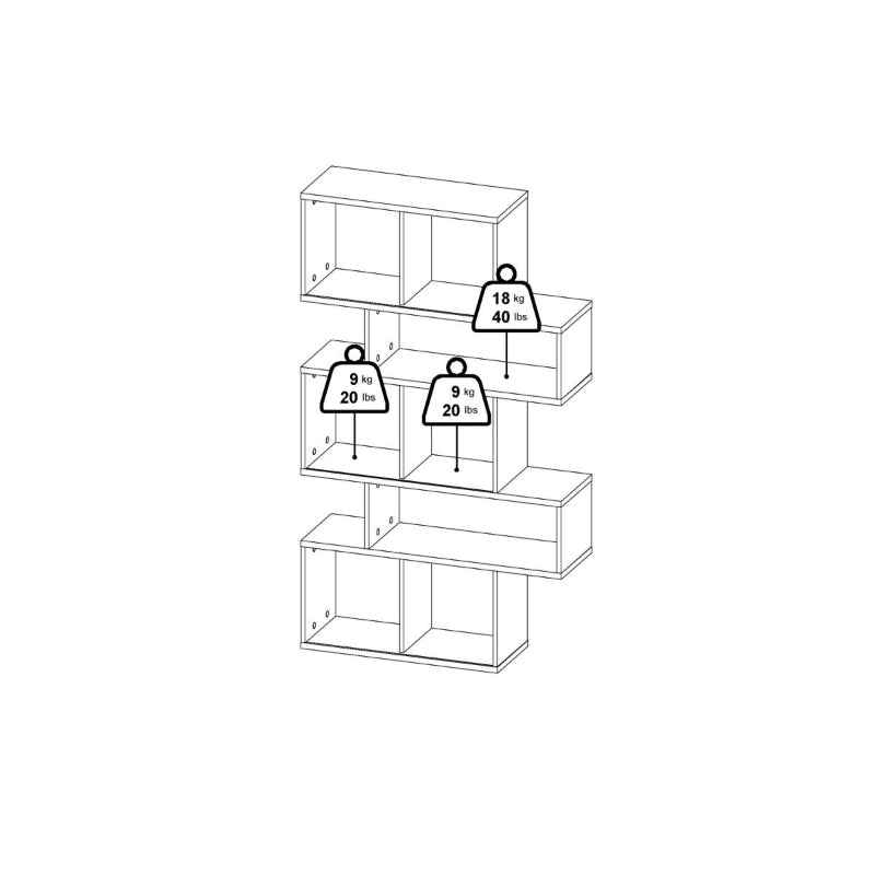 Maze Asymmetrical Bookcase in Jackson Hickory & Gloss White - White Tree Furniture