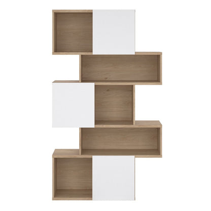 Maze Asymmetrical Bookcase in Jackson Hickory & Gloss White - White Tree Furniture