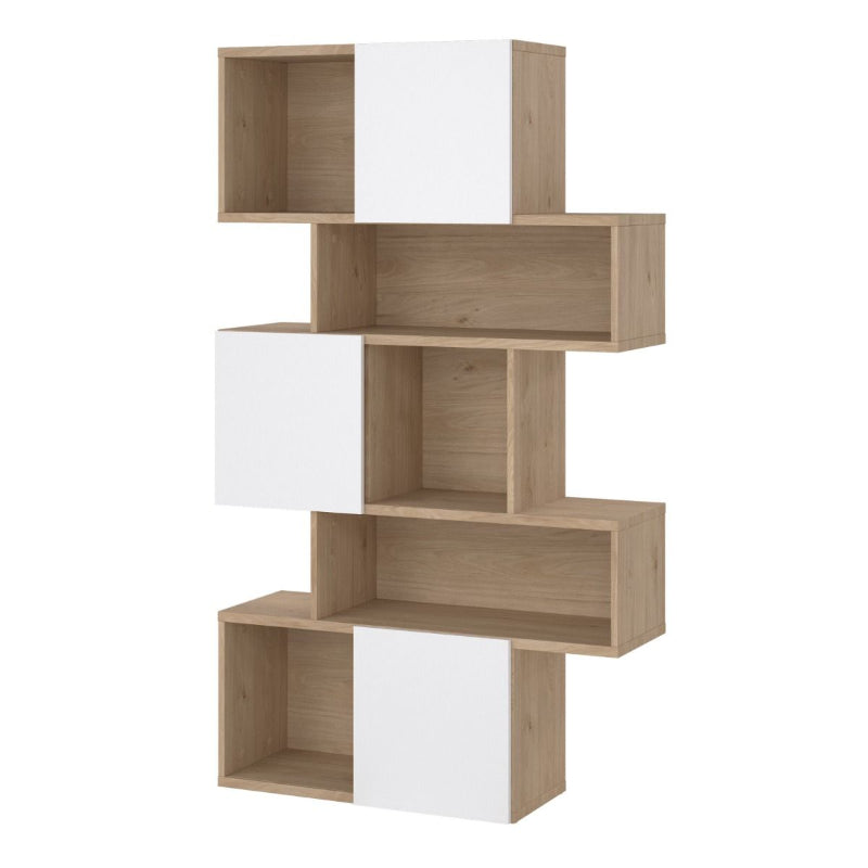 Maze Asymmetrical Bookcase in Jackson Hickory & Gloss White - White Tree Furniture