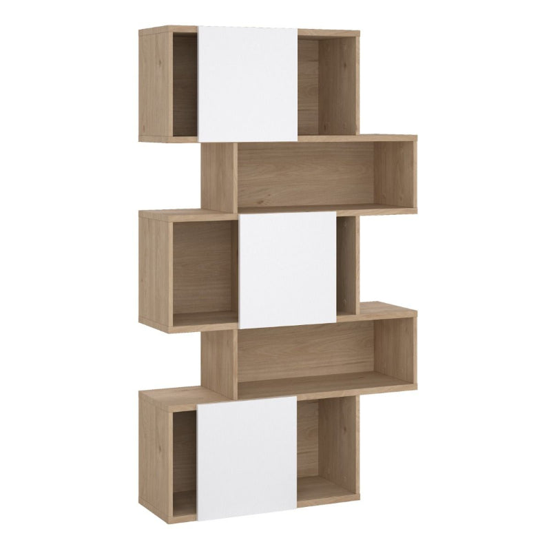 Maze Asymmetrical Bookcase in Jackson Hickory & Gloss White - White Tree Furniture