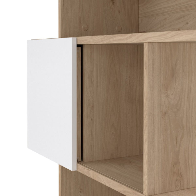 Maze Asymmetrical Bookcase in Jackson Hickory & Gloss White - White Tree Furniture