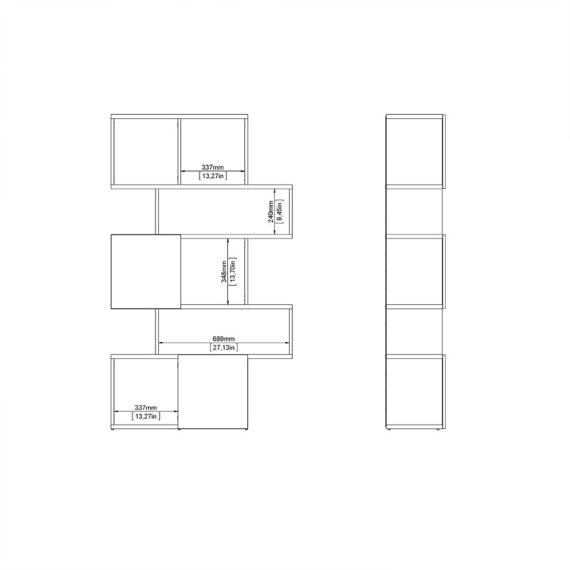 Maze Asymmetrical Bookcase in Jackson Hickory & Gloss White - White Tree Furniture