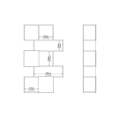 Maze Asymmetrical Bookcase in Jackson Hickory & Gloss White - White Tree Furniture