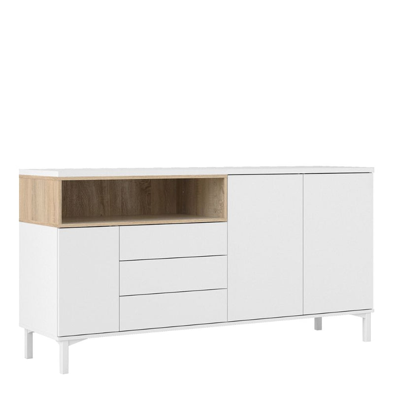 Roomers White & Oak Sideboard w/ 3 Drawers & 3 Doors - White Tree Furniture