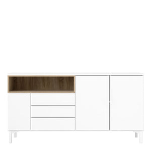 Roomers White & Oak Sideboard w/ 3 Drawers & 3 Doors - White Tree Furniture