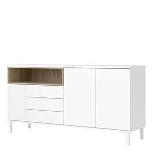 Roomers White & Oak Sideboard w/ 3 Drawers & 3 Doors - White Tree Furniture