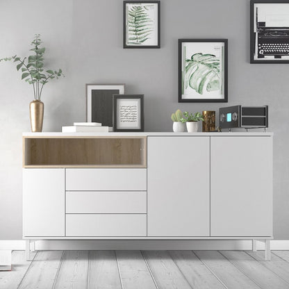 Roomers White & Oak Sideboard w/ 3 Drawers & 3 Doors - White Tree Furniture