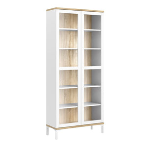 Roomers Display Cabinet w/ 2 Glazed Doors in White & Oak - White Tree Furniture