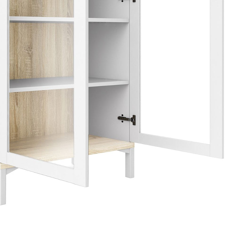 Roomers Display Cabinet w/ 2 Glazed Doors in White & Oak - White Tree Furniture