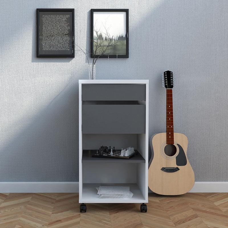 Function Plus Mobile File Cabinet w/ 2 Drawers 1 Shelf - White Tree Furniture