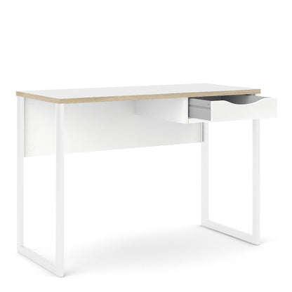 Function Plus Desk w/ 1 Drawer in White & Oak Trim - White Tree Furniture